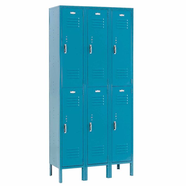 Global Industrial Double Tier Locker, 12x12x36, 6 Door, Unassembled, Blue 652075BL